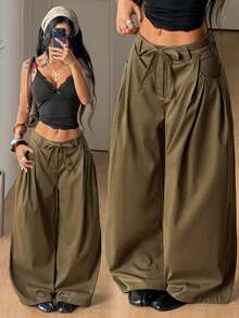 Coolane Trang phục mùa hè dành cho nữ, phong cách đường phố, đi lễ hội âm nhạc, đi chơi, trang phục công sở, trang phục giáo viên, phong cách preppy, trang phục thể thao, phong cách tối giản, phong cách quý tộc cổ điển, thoải mái, co giãn, quần ống rộng màu xanh rêu quân đội. - xanh quân đội - Xem 1