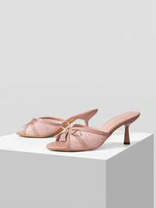 MOTF PREMIUM RHINESTONE BOW DECOR ROUND TOE HEELED SANDALS SUMMER SHOES - Pink - View 3