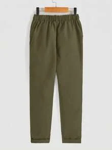 SHEIN Tween Boy Casual Comfortable Slim Elastic Waist Pants With Slant Pockets - Army Green - View 2