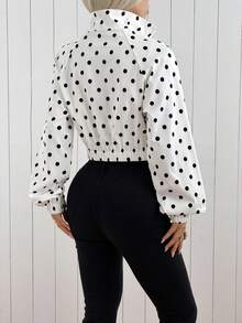 SHEIN EZwear 白色底波点梭织女式插肩袖拉链外套 - 黑與白 - 查看 2