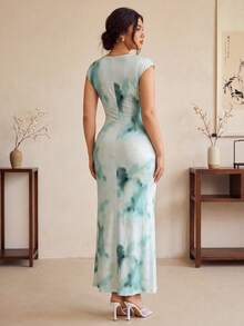 EastFlair Đầm ôm dáng thanh lịch cỡ lớn in họa tiết tie-dye, thích hợp cho mùa hè. - Nhiều màu - Xem 5
