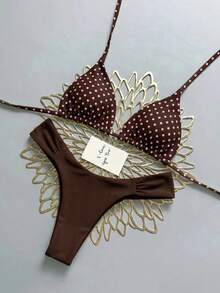 Swim Mod 女款夏季海灘素色掛脖綁帶性感比基尼與三角泳褲泳裝套裝 - 彩色 - 查看 3