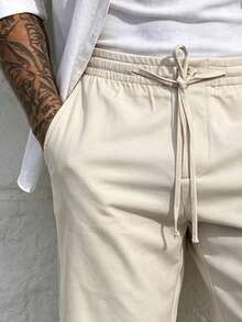 Manfinity CasualCool Men's Casual Apricot Color Slant Pocket Drawstring Waist Shorts, Holiday - Apricot - View 3