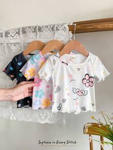 Cozy Pixies 3 chiếc/gói Áo thun dệt mềm mại cho bé gái mùa hè, trang phục thời trang thường ngày đa năng cho kỳ nghỉ hè, cắm trại, phối đồ chị em & cha mẹ-con cái, chụp ảnh - Nhiều màu - Xem 5
