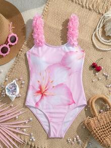 Travachic KIDS Travachic Tween Girl Tween Girls 3D Floral One-Piece Swimsuit, Floral Graphics,Summer Vocation,Beach - Pink - View 1