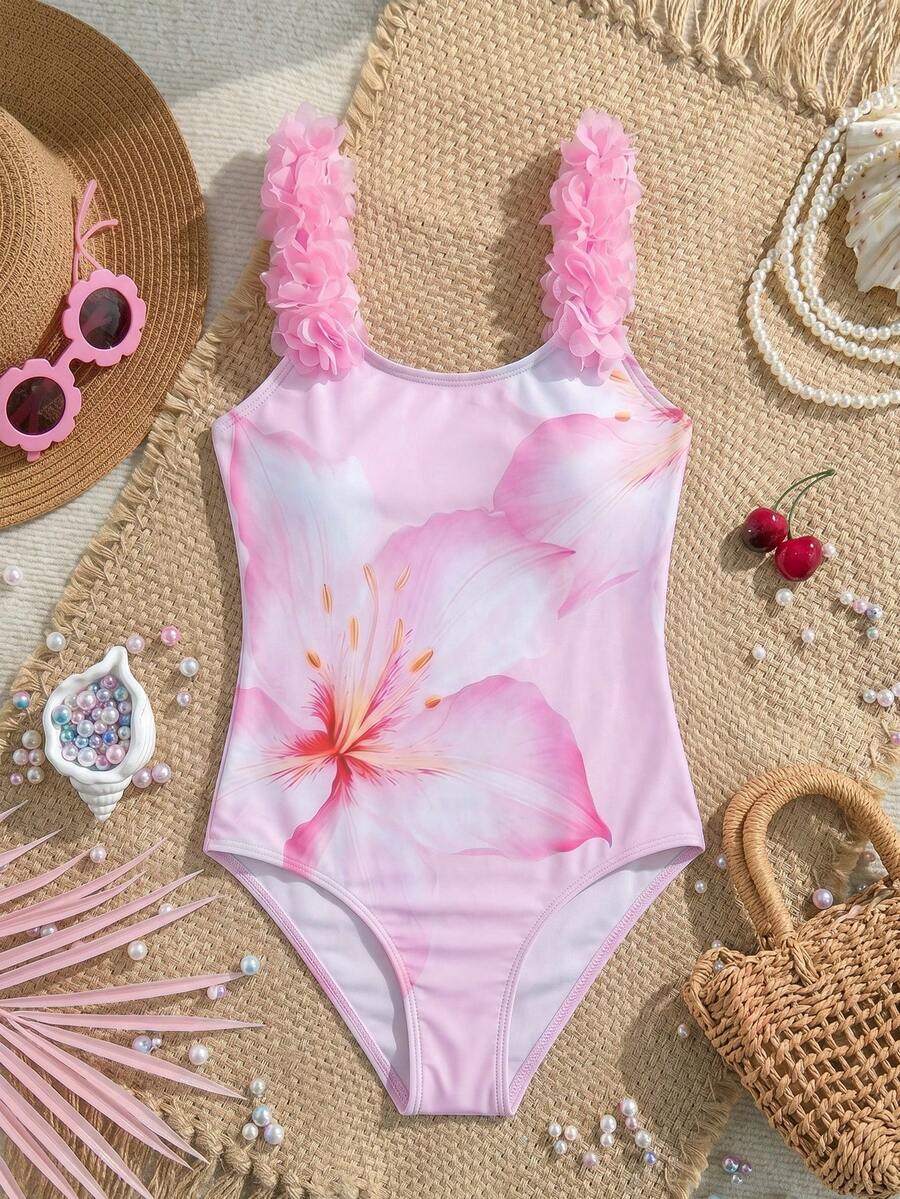 Travachic KIDS Travachic Tween Girl Tween Girls 3D Floral One-Piece Swimsuit, Floral Graphics,Summer Vocation,Beach - Pink - View 1