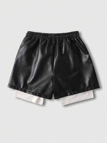 ROMWE MEN Men's PU 2 In 1 Shorts, Spring/Summer - Black - View 5