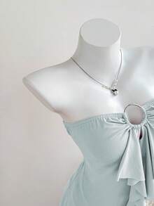 Elamini Summer Casual Solid Color Ruffle Bandeau Top - Baby Blue - View 6
