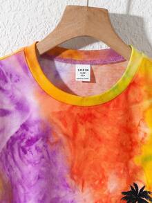 SHEIN 男童扎染短袖T恤和短裤套装 - 橘色 - 查看 6