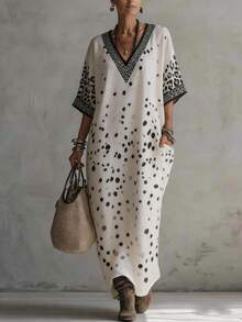Louniche Vestido de color albaricoque con lunares estilo bohemio para vacaciones - Albaricoque - Ver 1