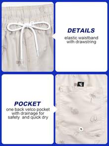 Palasendo Pantalones cortos de playa casuales con cordón y estampado para hombres - Beis - Ver 5