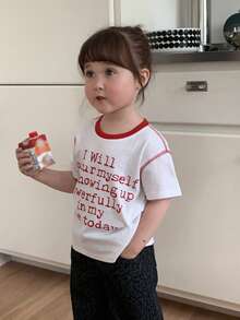 DAZY Áo thun ngắn tay cổ tròn in hình khẩu hiệu, phong cách thường ngày, mùa hè cho bé gái. - trắng - Xem 6