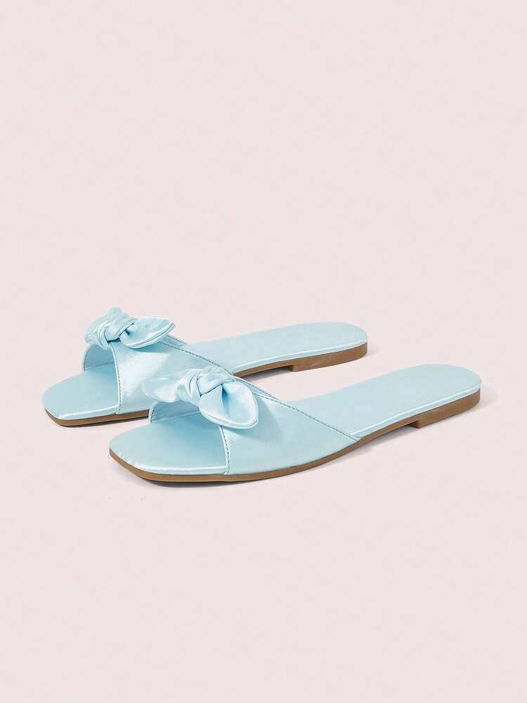 CUCCOO DOLLMOD Women Shoes Blue Satin Satin Fashion Bow Element Resort Beach Flats Sandals