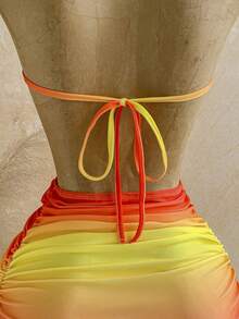 Soleia Women's Orange And Yellow Halter Backless Tassel Design Fashion Date Night Out Party Mini Dress Summer - Burnt Orange - View 6