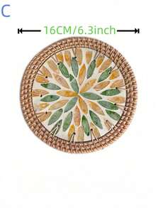 Cirelle 1pc Rattan And Mother Of Pearl Coasters, Woven Coaster Set With Shell Mosaic, Boho Heat Resistant Trivets, Decorative Round Hot Pads For Dining Table - Multicolor - View 17