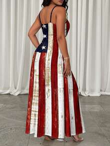 EMERY ROSE Plus Size Women Independence Day American Flag Print Camisole Dress, Casual Vacation Comfortable Long Dress - Multicolor - View 2