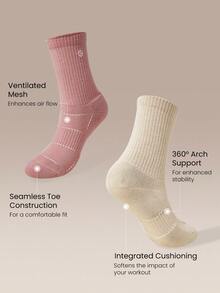 GLOWMODE 3 Pairs Socks Soft Ventilated Mesh With Embroidered Logo Gym Workout Daily - White+Apricot+Dusty Rose - View 4