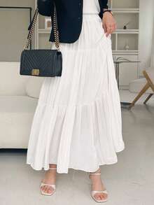 DAZY Women's Solid Color Elastic Waist Multi-Layered Ruffled Hem Elegant White Skirt For Vacation Summer - White - View 2