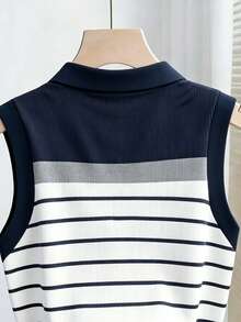 Franclia Plus Size Women Contrast Stripe Print Casual Tank Top - Multicolor - View 4