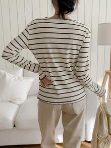 DAZY Women's Round Neck Long Sleeve Striped Simple Top, Casual Daily Wear,Fall Clothes - Multicolor - View 6