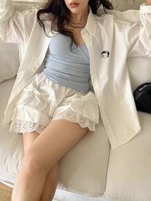 DAZY Áo sơ mi nữ thường ngày đa năng in họa tiết hoạt hình - trắng - Xem 5