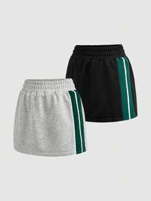 SHEIN Cheerettes Women's Casual Colorblock Elastic Waist Sports Skort, Summer - Multicolor - View 4