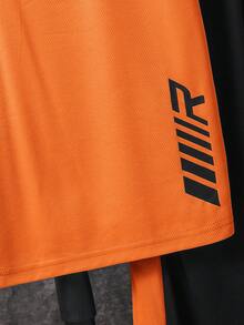 SHEIN 2pcs Teen Boys' Orange Summer Streetwear Beach Knit Suit Set,Casual Comfortable Printed Round Neck Short Sleeve T-Shirt And Straight Leg Pants - Orange - View 6