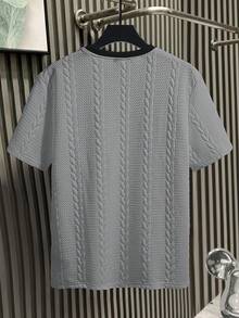 Manfinity Homme Men's Casual Textured Trim Round Neck Short Sleeve T-Shirt, Summer - Grey - View 2