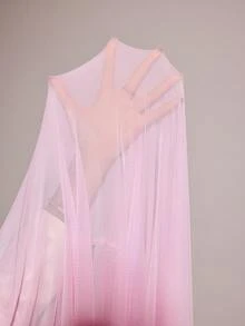 Slumberist Sexy Sheer Mesh Fabric Long Sleeve Robe With Ruffle Hem, Plus Size, Pink Patchwork - Pink - View 8