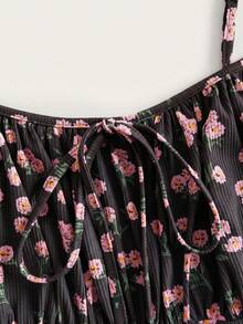 SHEIN EZwear 性感巧克力棕色针织紧身迷你连衣裙，细肩带，夏季 - 巧克力棕 - 查看 4