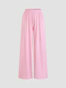 Sweetra Women's New Fashion Versatile Solid Color Oblique Shoulder Cinched Waist Top + Long Pants 2 Pieces Set - Pink - View 6