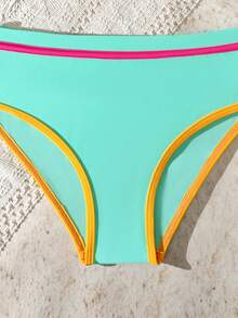 SHEIN Multi-Color (Green, Magenta, Orange) Patchwork Sporty Swimwear Set, Suitable For Teen GirlSummer Beach Vacation, Swimming Party - Multicolor - View 5