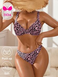 Swim DD+ Bộ bikini nữ 26SS thanh lịch, lãng mạn, gợi cảm với họa tiết da báo, được thiết kế đặc biệt cho vòng ngực DD+, có gọng nâng đỡ, mút đệm có thể tháo rời, phù hợp cho kỳ nghỉ biển, dã ngoại trà chiều, tiệc tùng, mặc hàng ngày, thể thao ngoài trời và tạo phong cách thời trang. - Màu Hồng Tươi - Xem 4