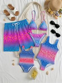 SHEIN Baby Girl Gradient Leopard Print One-Piece Swimsuit, Beach Vacation - Hot Pink - View 2