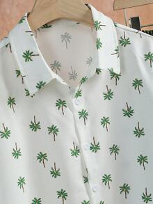 VENTUSAIL 男士植物印花鈕扣前短袖夏威夷襯衫與抽繩腰短褲套裝，夏季，舒適穿搭，度假 - 彩色 - 查看 6