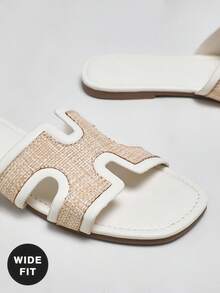 SHUZIA Women's Wide-Fit Fashion Casual Comfy Raffia Band Flat Sandals For Christmas Valentine's Day,Travel Essentials For Summer - White - View 5