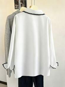GlowEve CURVE Plus Size Women's Decorative Button Front Long Sleeve Elegant Office Shirt - White - View 2