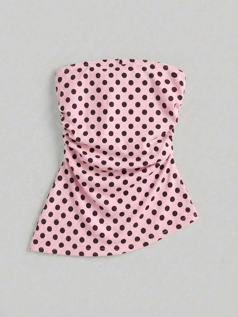 Comfortcana Women's Casual Minimalist All-Over Polka Dot Print Tube Top For Summer,Summer Top - Baby Pink - View 1