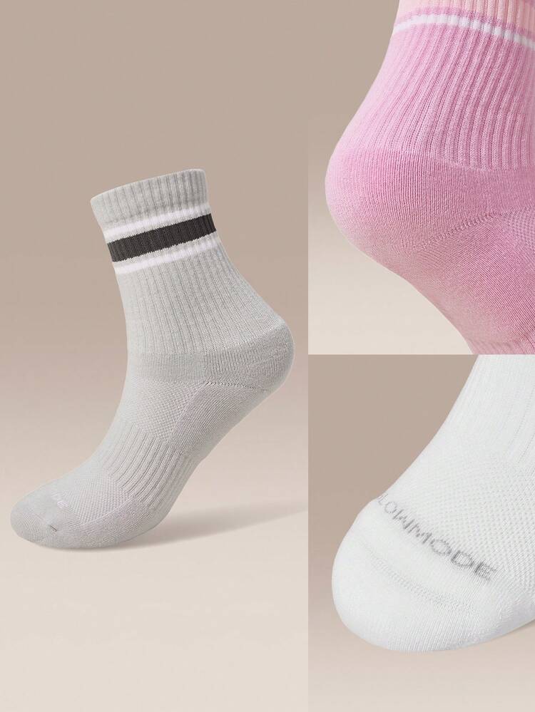 3 Pairs Cotton Vintage Striped Socks Soft Ventilated Mesh With Jacquard Logo Workout Daily Casual  Spring Summer