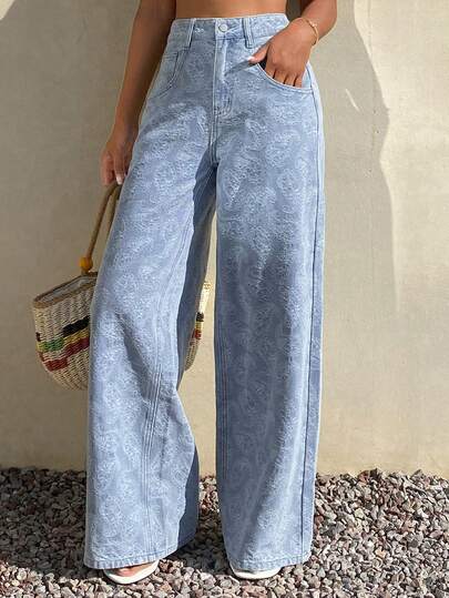 Dazy-Less Damen Casual Alltags Jeans mit Taschen und Knöpfen