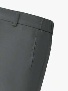 Manfinity Mode Men's Solid Color Woven Twill Pants With Pockets, Formal - Dark Grey - View 4