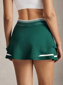 Activina Saia-calça feminina casual e versátil com estampa de letras em blocos de cores, ideal para uso diário e esportes. - Verde - Ver 3