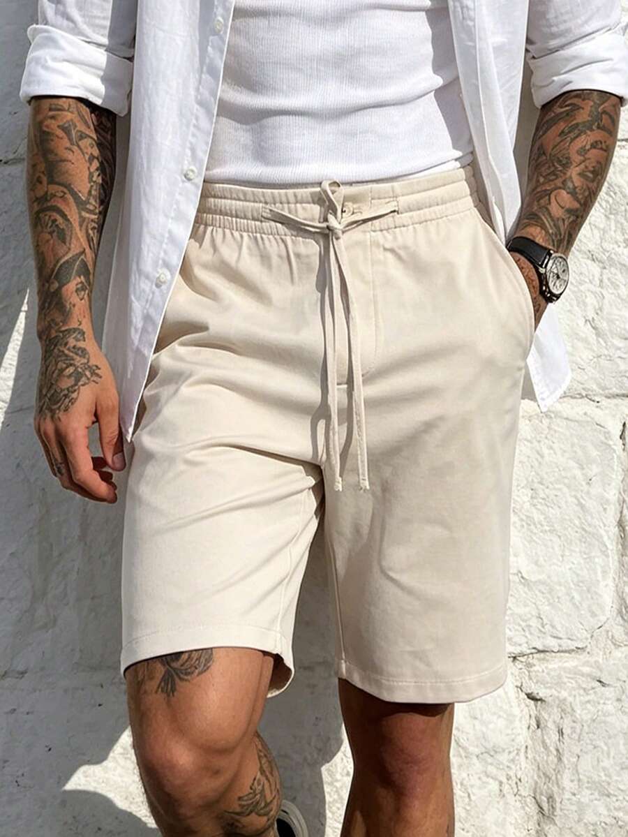 Manfinity CasualCool Men's Casual Apricot Color Slant Pocket Drawstring Waist Shorts, Holiday - Apricot - View 1