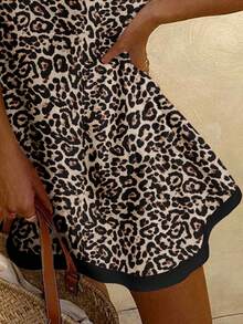 SHEIN EZwear Casual Minimalist Leopard Print Dress, Suitable For Summer Vacation & Beach - White - View 5