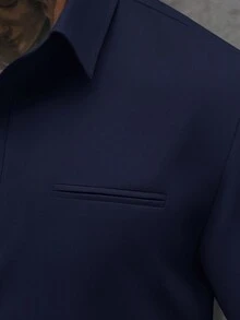 Manfinity Homme 男士休閒商務純色單排扣短袖襯衫，正式款 - 寶藍色 - 查看 3