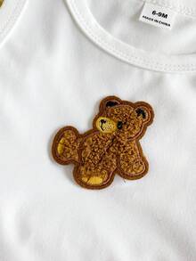 Playful Pals 3件組男嬰白色無袖背心熊刺繡 + 紅白條紋翻領短袖襯衫外套 + 短褲套裝，可愛夏季度假風 - 黃色 - 查看 7