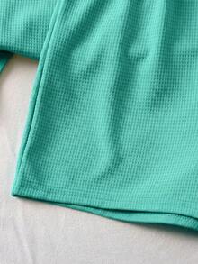 SHEIN LMoss Kids Tween Girl LMoss Tween Girl Knit Solid Color Loose Fit Short Sleeve Top And Shorts, Casual Outfit Set - Green - View 6