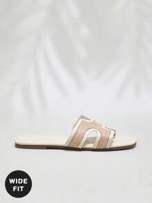 SHUZIA Women's Wide-Fit Fashion Casual Comfy Raffia Band Flat Sandals For Christmas Valentine's Day,Travel Essentials For Summer - White - View 4