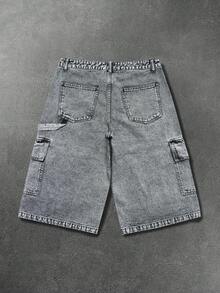 STEELVANCE Men's Fashionable Casual Multi-Pocket Washed Gray Denim Wide Leg Shorts - Grey - View 7