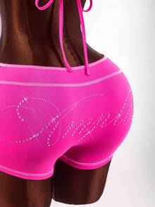 Amplova Bộ đồ hè mới, Áo bikini tam giác gợi cảm dành cho nữ, quần short ôm sát cạp thấp, trang phục nữ. - Màu Hồng Tươi - Xem 6
